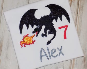 Dragon Birthday Shirt for Boys or Girls, Custom Embroidered Tee ages 1st to 12th