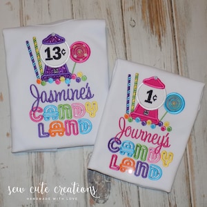 Candyland Birthday Shirt for Boys and Girls, Sweet Shoppe Outfit, Candy Theme Tee, Personalized 1st to 10th Birthday, Sew cute creations