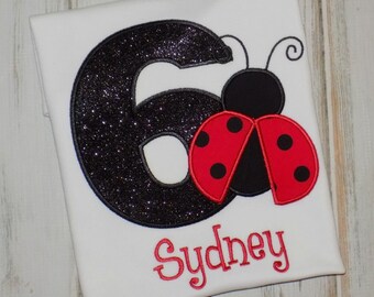 Ladybug birthday shirt, Personalized Custom Embroidered Tee Ages 1st to 9th
