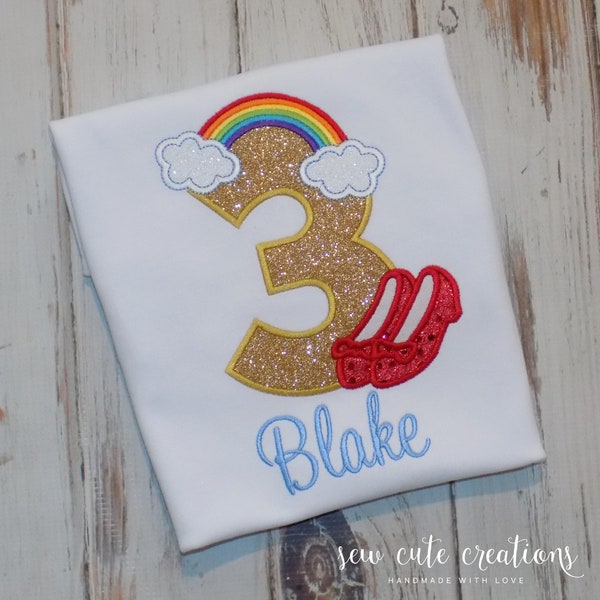 Wizard of Oz Birthday Shirt, Custom Embroidered Girls Ages 1st to 9th Tee