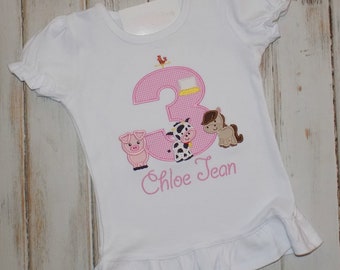 Farm birthday shirt, Farm party outfit, Barnyard animal, Farm animals, cow pig horse, 1st 2nd 3rd birthday, Sew Cute Creations