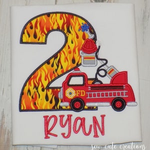 Firetruck birthday Shirt, Fire Engine outfit, Firefighter party, fire truck, 2nd 3rd 4th 5th 6th 7th 8th 9th birthday, Sew cute creations image 2
