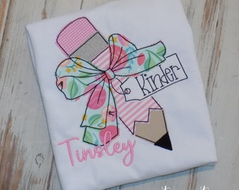 Back to school pencil shirt, Monogram pencil bow shirt, first day of school outfit, Kindergarten Pre K, Sew Cute Creations