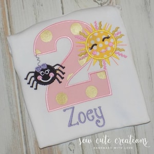 Itsy Bitsy Spider Birthday shirt for Boys or Girls, Spider and Sun party outfit, 1st to 9th birthday tee, Sew cute creations