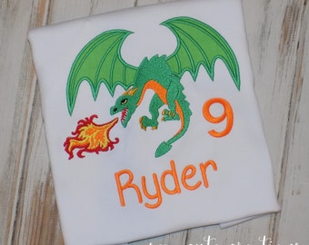 Dragon Birthday Shirt for Boys or Girls, Custom Embroidered Tee ages 1st to 12th