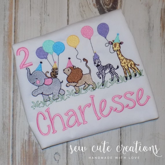 Zoo Animal Parade Birthday Shirt, Custom Embroidered Ages 1st to 12th tee