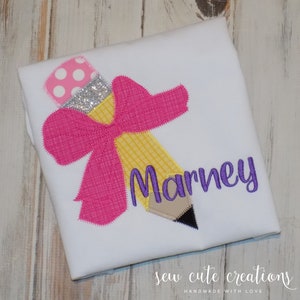 Back to school pencil shirt for Girls, PreK Kindergarten Preschool, Custom Embroidered tee, Sew Cute Creations