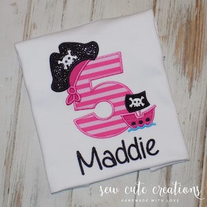 Pirate Birthday Shirt for Boy or Girl, Personalized Pirate Party Outfit, Pirate Hat & Ship Tee, 1st through 9th birthday, Sew cute creations