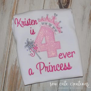 Four ever a Princess 4th Birthday shirt, Glitter Princess party outfit, Fourth birthday tee, Sew cute creations