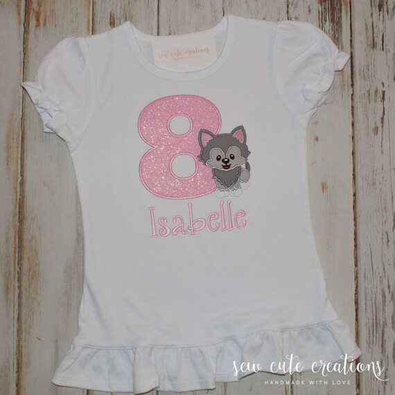 Wolf Birthday Shirt for girls Personalized - Wolf Birthday outfit - Woodland Animal - 3rd 4th 5th 6th 7th 8th birthday - Sew cute creations Il_570xn