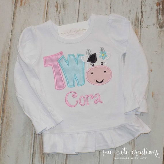 Cow 2nd birthday shirt for girls - TWO Cow girl birthday shirt - Farm 2nd birthday outfit for girls - Sew cute creations Il_570xn