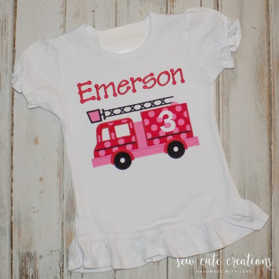 Fire truck birthday Shirt for girls - Fire Engine birthday outfit - Firefighter - Girl Fire engine - 2nd 3rd birthday - Sew cute creations Il_570xn
