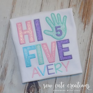 Hi Five birthday shirt for Boys or Girls, Hi five party outfit, 5th birthday Tee, Sew cute creations
