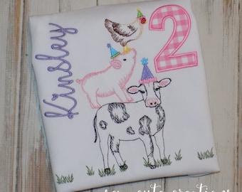 Farm animal birthday shirt, Custom Embroidered Ages 1st to 9th