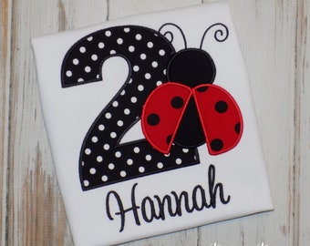 Ladybug birthday shirt, Custom embroidered top ages 1st to 9th