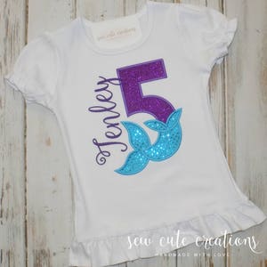 Mermaid Birthday Shirt, Mermaid party outfit, Mermaid Tail, 1st 2nd 3rd 4th 5th 6th 7th 8th 9th birthday, Sew cute creations image 5