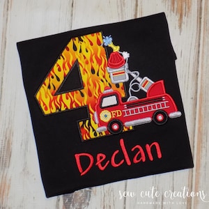 Firetruck birthday Shirt, Fire Engine outfit, Firefighter party, fire truck, 2nd 3rd 4th 5th 6th 7th 8th 9th birthday, Sew cute creations image 7