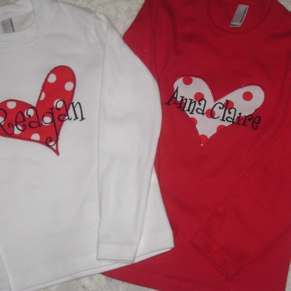 Personalized Valentine Heart Tee Shirt- Custom Made Sizes 3 mos-Youth 12