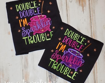 Halloween Glitter Witch Cauldron shirt, Trick or Treat tee, Custom Embroidered