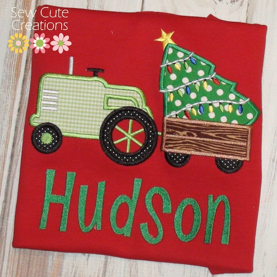 Christmas Tractor Shirt for boys or girls Personalized - Christmas Tractor outfit - Holiday shirt - Holiday outfit - sew cute creations Il_570xn
