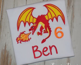 Dragon Birthday Shirt for Boys or Girls, Custom Embroidered Tee ages 1st to 12th