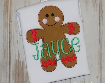 Christmas Gingerbread Shirt for Girls or Boys, Holiday top Custom embroidered
