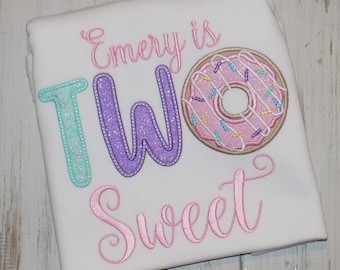 Two Sweet Donut 2nd birthday shirt, Donut second birthday, TWO Sweet Donut party outfit, Sew Cute Creations