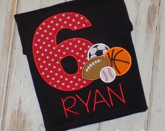 Sports birthday shirt boy girl, Sports party outfit, football baseball basketball soccer, 1st 2nd 3rd 4th 5th birthday, Sew cute creations