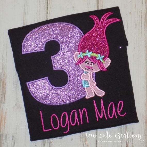 Poppy Troll Birthday shirt Personalized - Poppy Troll Birthday outfit - 1st 2nd 3rd Birthday - 4th 5th 6th birthday - sew cute creations Il_570xn