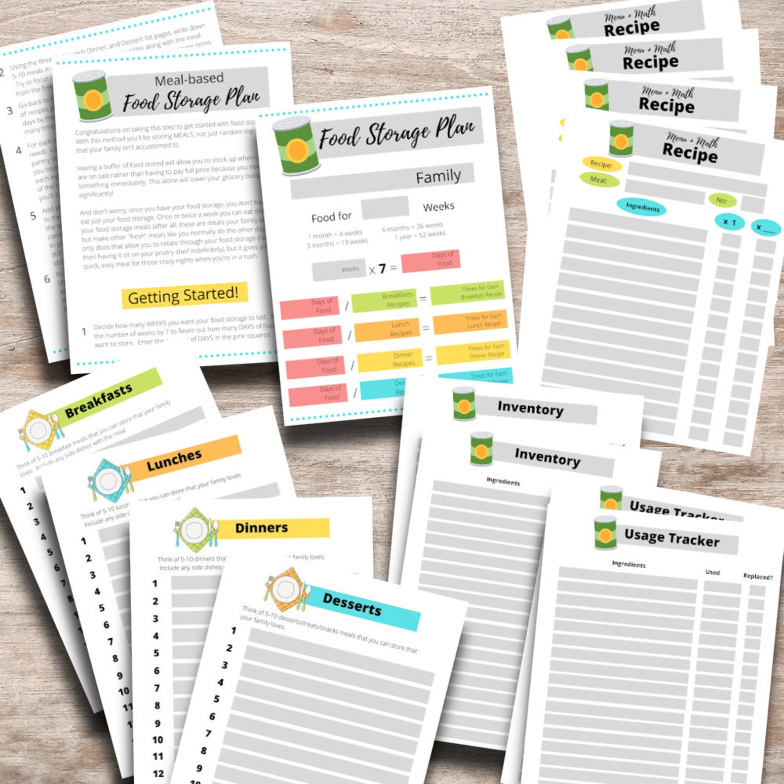 Printable Food Storage Worksheets and Planning Guide-- DIGITAL FILE ...