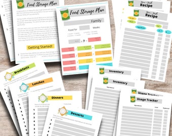 Printable Food Storage Worksheets and Planning Guide-- DIGITAL FILE-- PDF