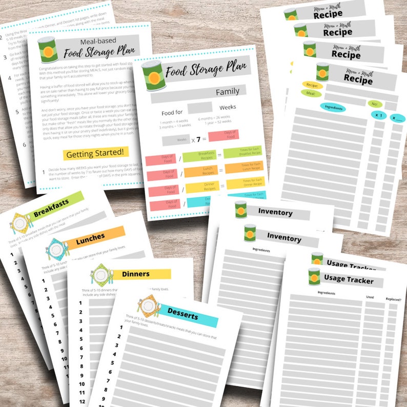 Printable Food Storage Worksheets and Planning Guide DIGITAL FILE PDF