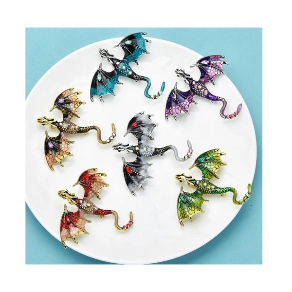 1pcs Enamel Dragon Brooch: Legendary Flying Animal Pin with Rhinestones and Crystal Decor, Housewarming Gift