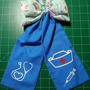 Nurse Hair Bow: Plush Medical Print, Stethoscope & Cap