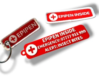 EPIPEN IN BAG Schlüsselbund Benutzerdefinierte Allergie Notfall Alarm Tag personalisierte Notfall Kontakt Schlüsselbund medizinisches Etikett Epi-Pen Allergie Alarm