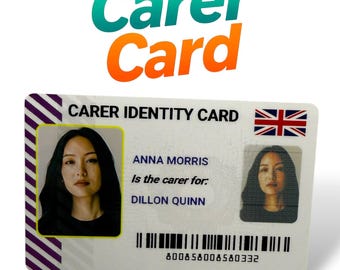 Personalized Carer ID Card: Custom Photo, Medical Alert, Durable Plastic