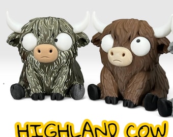 Goofy Eyed - Highland Cow - Fun Cow with Goofy Movable Eyes - Choice of Colours