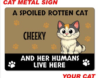 A Spoiled Rotten Cat Lives Here - Cat Welcome Sign - High Quality - Metal A4, A5 or A6 Custom Sign