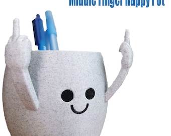 Middle Finger Happy Pot: 3D Printed Planter or Pen Holder