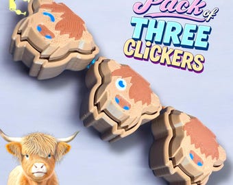 Highland Cow Fidget Clicker Toy: 3D Printed Sensory Toy (Pack of 3)