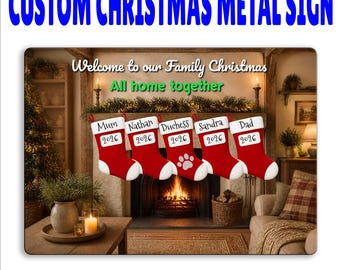 Christmas Custom A4, A5 or A6 Metal Sign - Fireplace and Stockings - Pride Options - High Quality