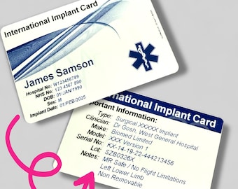 Tarjeta de implante médico personalizada: identificación personalizada del dispositivo del paciente