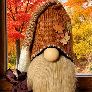 Handmade Autumn Maple Leaf Gnome | Rustic Fall Woodland Shelf Sitter