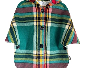 Wool Blanket Short Cape with Hood - Size Medium