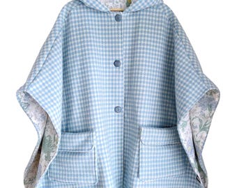 Wool Blanket Long Cape with Oversized Pockets & Hood - Free Size