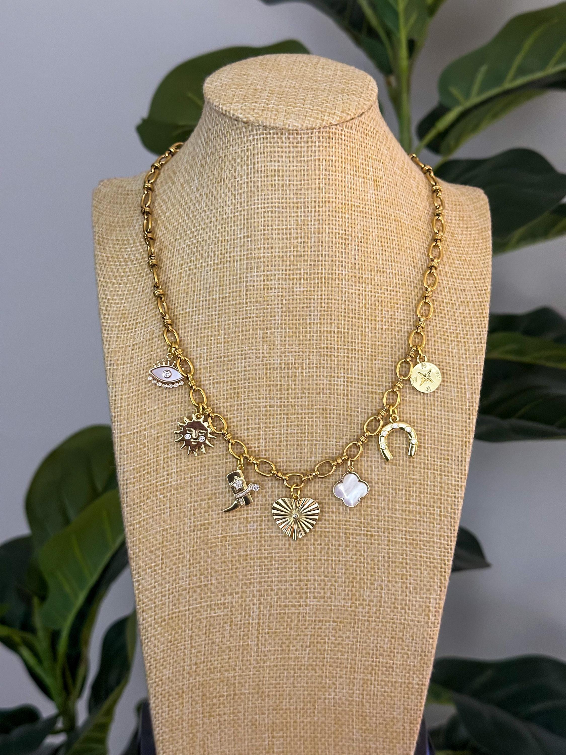 18k Gold Plated Custom Charm Necklace - Choose 5, 7, or 9 Charms 
