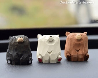 Adorno de oso de madera hecho a mano, escultura, estatua de oso, adornos de oso polar tallados a mano, decoración de oso de madera, decoración de escritorio, miniaturas, artesanías