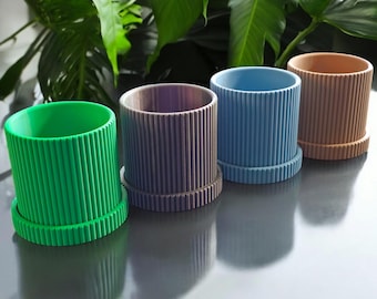 Modern 3D Printed Planter: Ridged Succulent Pot (3.5"x3.5")