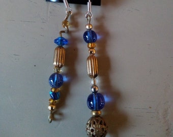 Asymetrical Blue and Gold earrings #1