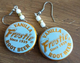 Frostie Vanilla Root Beer Soda Bottle Cap Earrings